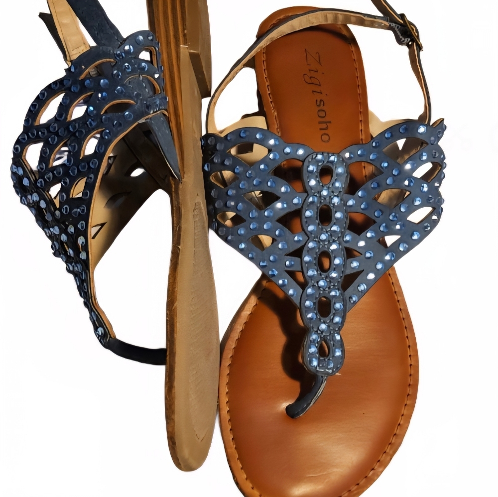 Zigi Soho Blue Rhinestone Embellished Sandals Size 8 - Picture 6 of 8